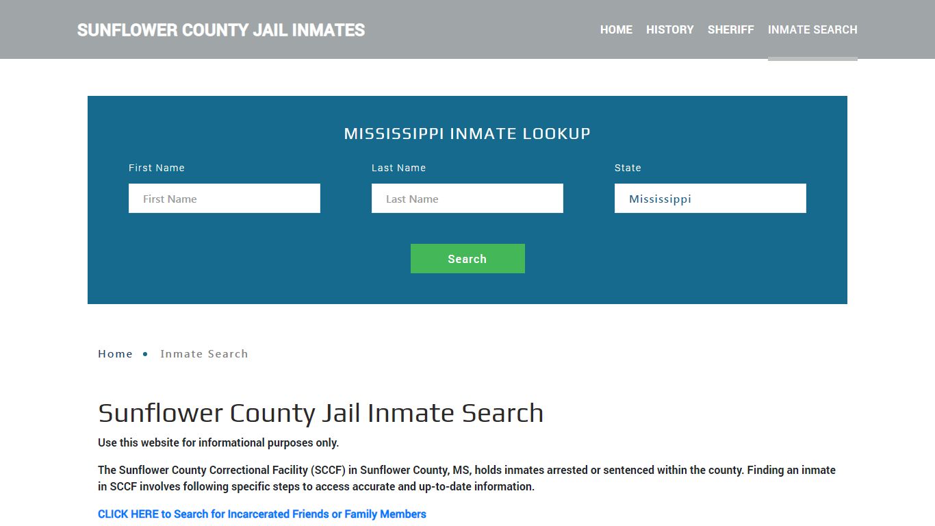 Sunflower County, MS Detainee Lookup