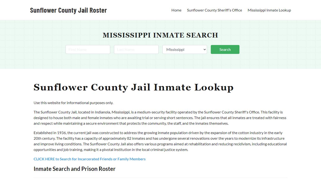 Sunflower County Jail Roster Lookup, MS, Inmate Search